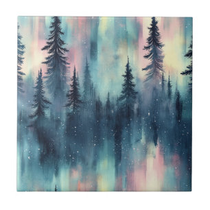 Aquarell Aurora Borealis Wald Fliese