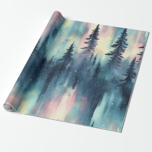 Aquarell Aurora Borealis Wald Geschenkpapier