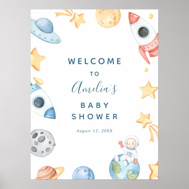 Aquarell Außenraum Babydusche Begrüßungszeichen Poster (Vorne)