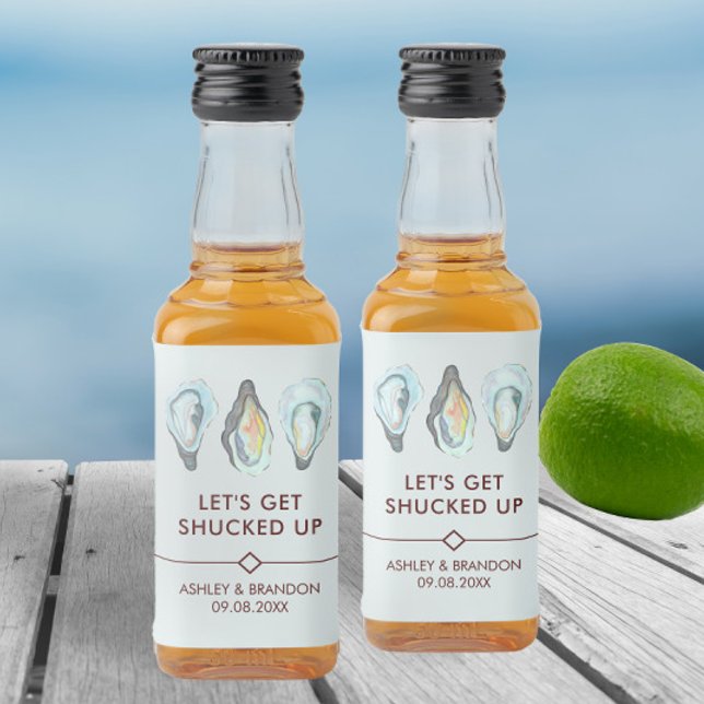 Aquarell-Auster-Küsten-Hochzeit am Meer Alkoholflaschenetikett (Von Creator hochgeladen)