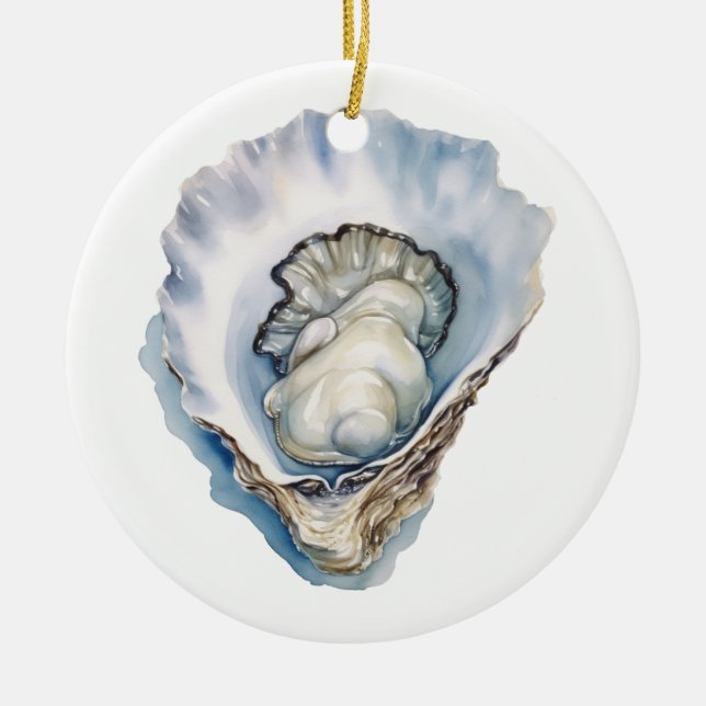 Aquarell-Austernschale Keramik Ornament (Vorne)
