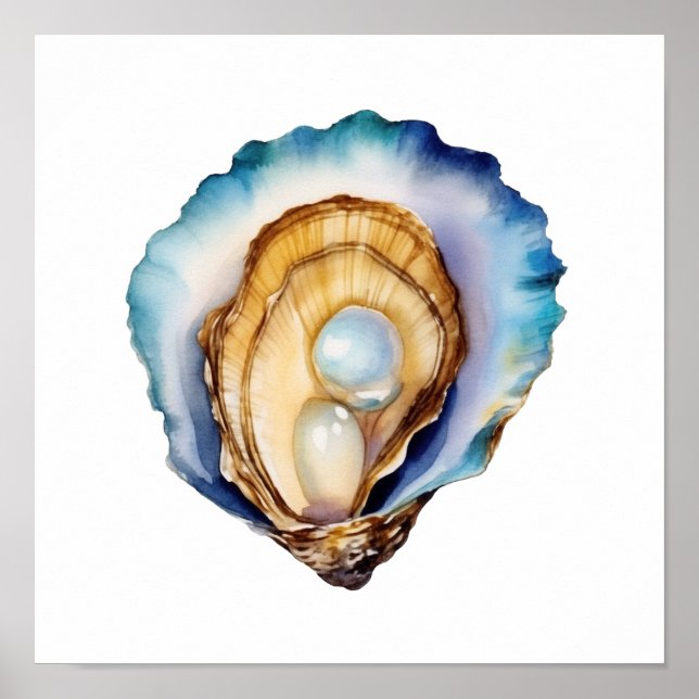 Aquarell-Austernschale Poster (Vorne)
