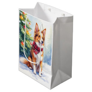 Aquarell Australian Shepherd Glühende Weihnachten Mittlere Geschenktüte