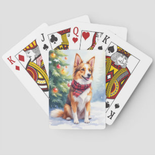 Aquarell Australian Shepherd Weihnachten leuchtend Spielkarten