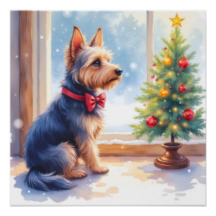 Aquarell Australian Terrier Tisch Weihnachten Poster
