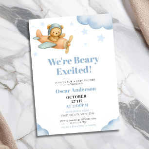 Aquarell Aviator Teddybär Baby Shower Einladung