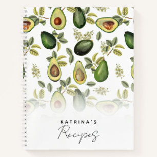 Aquarell-Avocado-Botanik-Muster-Rezept Notizbuch