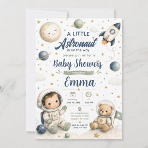 Aquarell-Baby-Astronaut-Baby-Shower-Einladung  Einladung