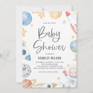 Aquarell-Baby-Astronaut-Weltraum-Junge-Shower Einladung