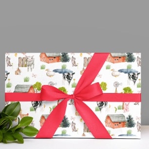 Aquarell-Baby-Bauernhoftiere Duschvorhang Neutral Geschenkpapier