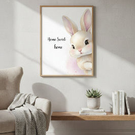 Aquarell-Baby-Bunny-Kinderzimmer-Blumen-Wald Poster