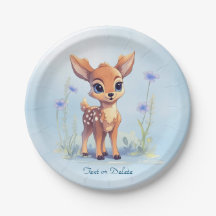 Aquarell Baby Deer Blue Flowers Papierplatte