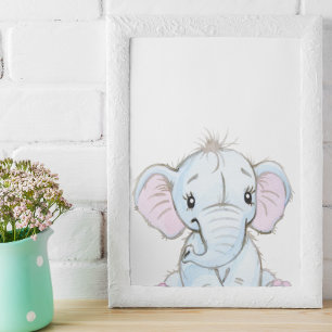 Aquarell-Baby-Elefanten-Kinderzimmer Lieblich Poster
