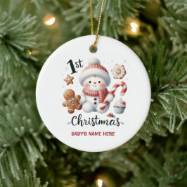 Aquarell-Baby-Erste-Weihnachts-Foto Keramik Ornament
