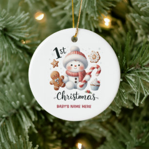 Aquarell-Baby-Erste-Weihnachts-Foto Keramik Ornament
