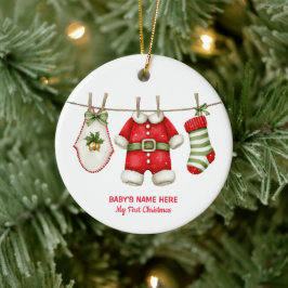 Aquarell-Baby-Erste-Weihnachts-Foto Keramik Ornament
