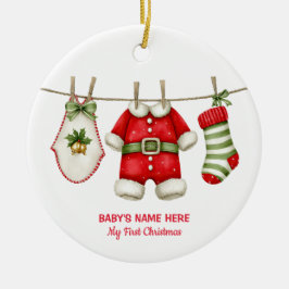 Aquarell-Baby-Erste-Weihnachts-Foto Keramik Ornament