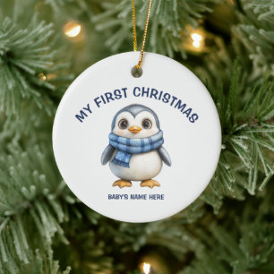 Aquarell-Baby-Erste-Weihnachts-Foto Keramik Ornament