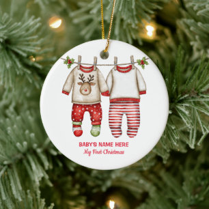 Aquarell-Baby-Erste-Weihnachts-Foto Keramik Ornament