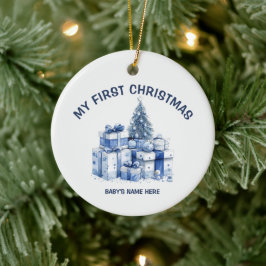 Aquarell-Baby-Erste-Weihnachts-Foto Keramik Ornament
