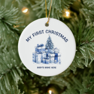 Aquarell-Baby-Erste-Weihnachts-Foto Keramik Ornament