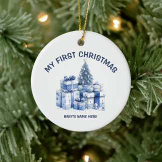 Aquarell-Baby-Erste-Weihnachts-Foto Keramik Ornament