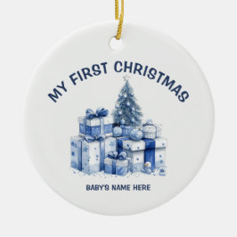 Aquarell-Baby-Erste-Weihnachts-Foto Keramik Ornament