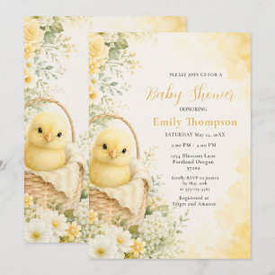 Aquarell-Baby-Küken-Baby-Shower-Gelb Einladung