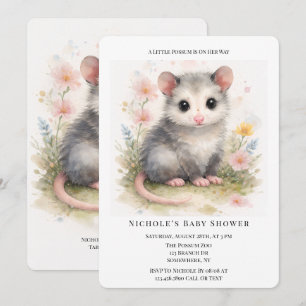 Aquarell-Baby-Opossum-Baby-Shower  Einladung