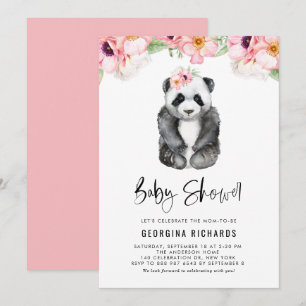 Aquarell-Baby-Panda rosa Anemonen Baby Shower Einladung