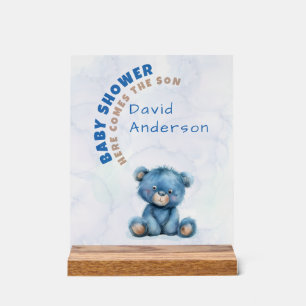 Aquarell-Baby-Party Junge blauer Teddybär Acrylschild