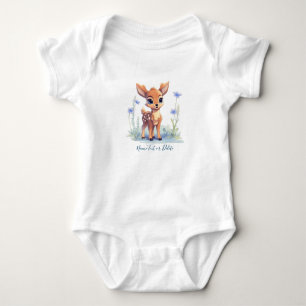 Aquarell-Baby-Reh Blaue Blumen Baby-Body Baby Strampler