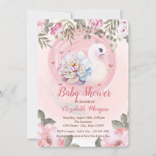 Aquarell-Baby-Schwan-Blumen-Baby-Party Einladung