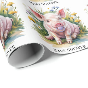 Aquarell-Baby-Schwein-Wildblumen-Baby-Party Geschenkpapier