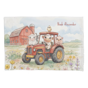 Aquarell-Baby-Tiere fahren roten Traktor Bauernhof Kissenbezug