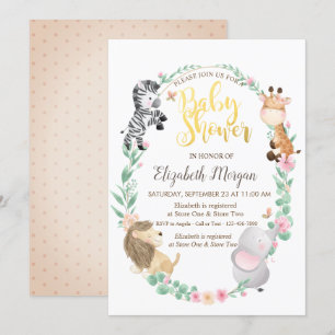 Aquarell-Baby-Tiere Gepunktete Babyparty-Einladung Einladung