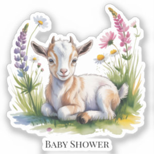 Aquarell-Baby-Ziege mit Wildblumen-Babyshower Aufkleber