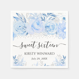 Aquarell Babyblau Winterblumen Sweet Sixteen Serviette