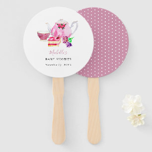 Aquarell Babydusche Tee Party Rosa Teekanne Fächer