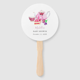 Aquarell Babydusche Tee Party Rosa Teekanne Fächer