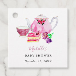 Aquarell Babydusche Tee Party Rosa Teekanne Geschenkanhänger