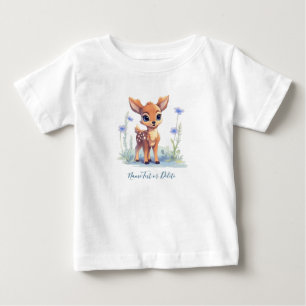 Aquarell-Babyhirsch Blaue Blumen Baby T-Shirt
