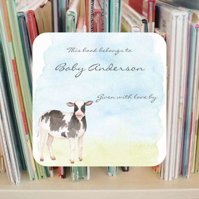 Aquarell Babywal Babydusche Buchzeichen Quadratischer Aufkleber (Von Creator hochgeladen)