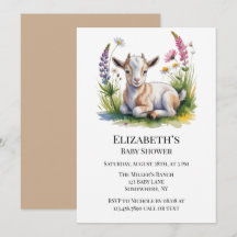 Aquarell-Babyziege mit Wildblumen-Baby-Party
