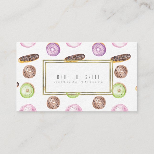 Aquarell-Bäcker-Krapfen-Kuchen-Dekorateur Visitenkarte (Vorderseite)