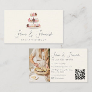 Aquarell-Bäckerei-Cupcakes-Script-Photo-QR-Code Visitenkarte