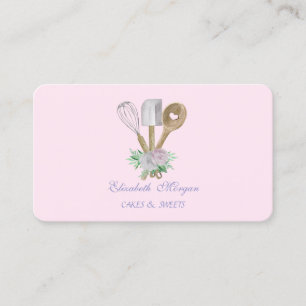 Aquarell Bäckerei Gebäck Handwerkzeuge Blumen Visitenkarte