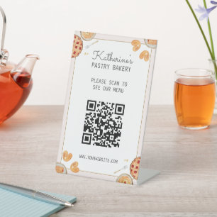 Aquarell-Backform- Kuchenteig Bäckerei QR-Code-Men Sockelschild