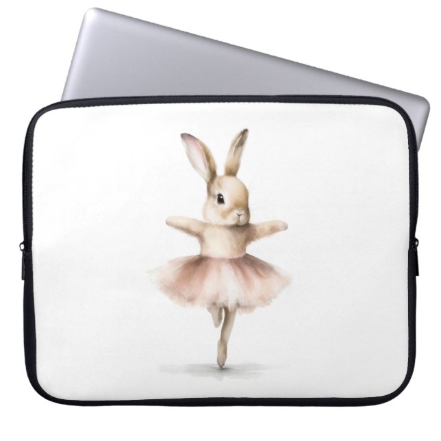 Aquarell Ballerina Bunny Dancing Tan Pink Laptopschutzhülle (Vorderseite)