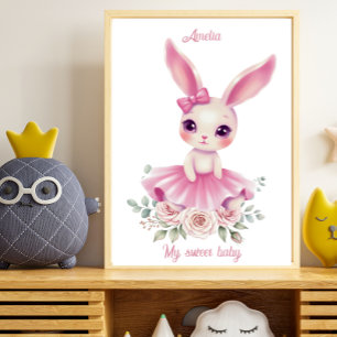 Aquarell-Ballerina-Häschen-Kinderzimmer Leinwanddruck